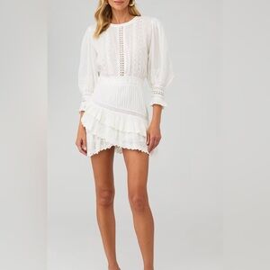 LoveShackFancy White Eyelet Ruffle Mini Dress